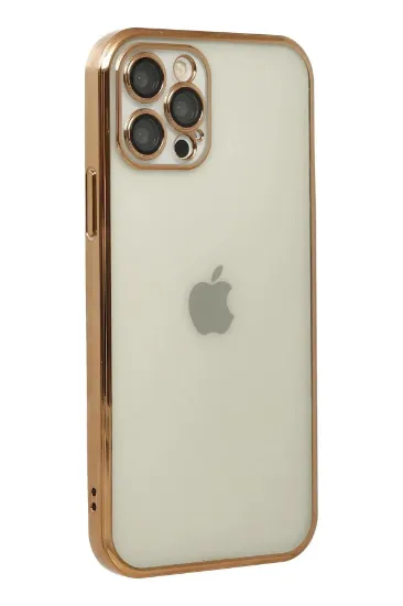Newface iPhone 12 Pro Max Kılıf Razer Lensli Silikon - Gold resmi