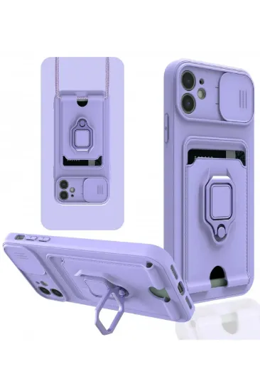 Newface iPhone 11 Kılıf Zuma Kartvizitli Yüzüklü Silikon - Lila resmi