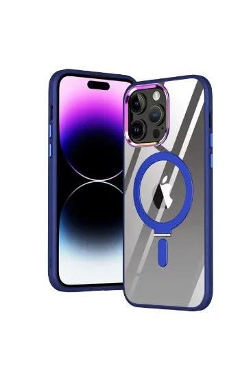 Newface iPhone 14 Pro Kılıf Mudo Magneticsafe Standlı Kapak - Lacivert resmi
