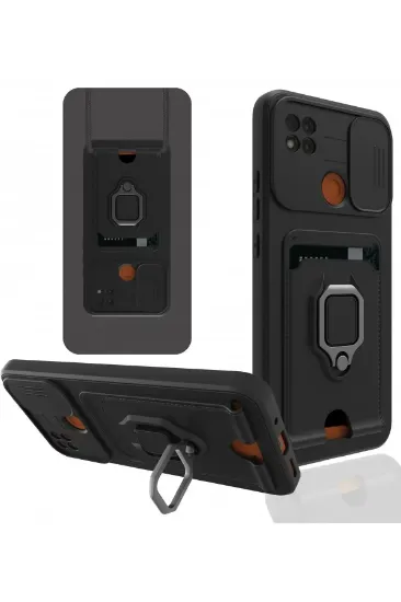 Newface Xiaomi Redmi 9C Kılıf Zuma Kartvizitli Yüzüklü Silikon - Siyah resmi