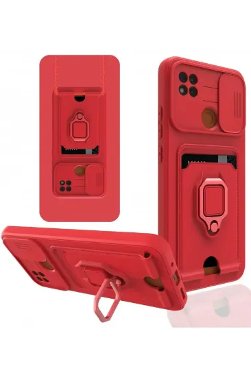 Newface Xiaomi Redmi 9C Kılıf Zuma Kartvizitli Yüzüklü Silikon - Kırmızı resmi