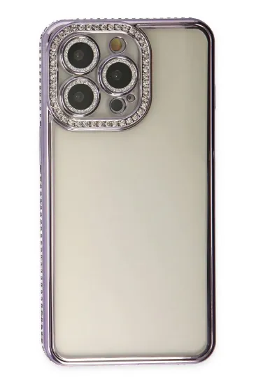 Newface iPhone 14 Pro Kılıf Joke Taşlı Silikon - Mor resmi