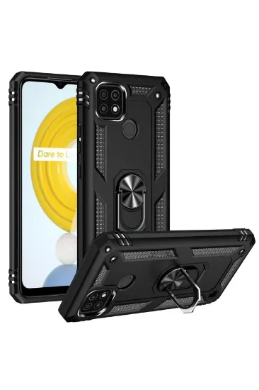 Newface Realme C21 Kılıf Sofya Yüzüklü Silikon Kapak - Siyah resmi