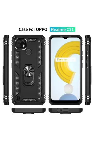 Newface Realme C21 Kılıf Sofya Yüzüklü Silikon Kapak - Siyah resmi