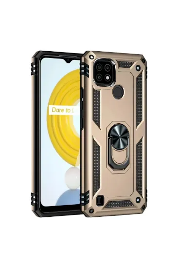 Newface Realme C21 Kılıf Sofya Yüzüklü Silikon Kapak - Gold resmi