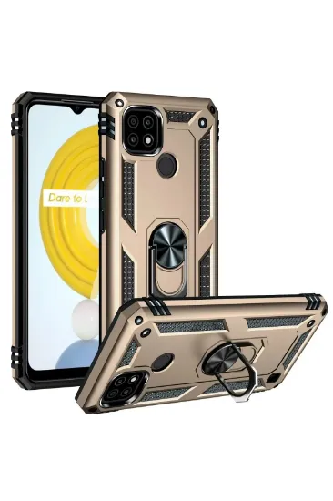 Newface Realme C21 Kılıf Sofya Yüzüklü Silikon Kapak - Gold resmi