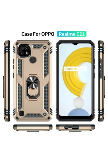 Newface Realme C21 Kılıf Sofya Yüzüklü Silikon Kapak - Gold resmi