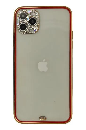 Newface iPhone 11 Pro Kılıf Liva Taşlı Silikon - Kırmızı resmi