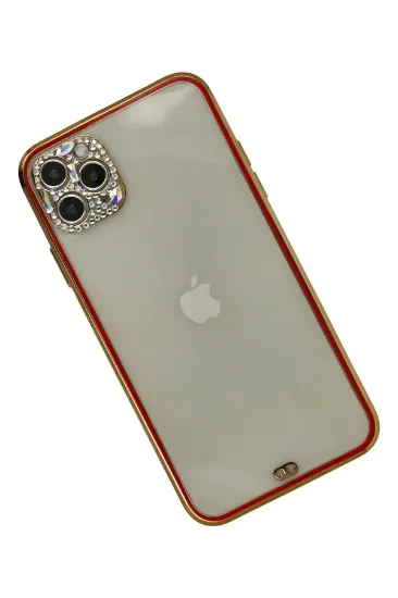 Newface iPhone 11 Pro Kılıf Liva Taşlı Silikon - Kırmızı resmi