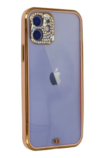Newface iPhone 12 Kılıf Liva Taşlı Silikon - Pembe resmi