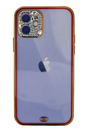 Newface iPhone 12 Kılıf Liva Taşlı Silikon - Kırmızı resmi