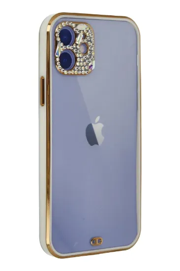 Newface iPhone 12 Kılıf Liva Taşlı Silikon - Beyaz resmi