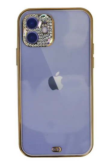 Newface iPhone 12 Kılıf Liva Taşlı Silikon - Mor resmi