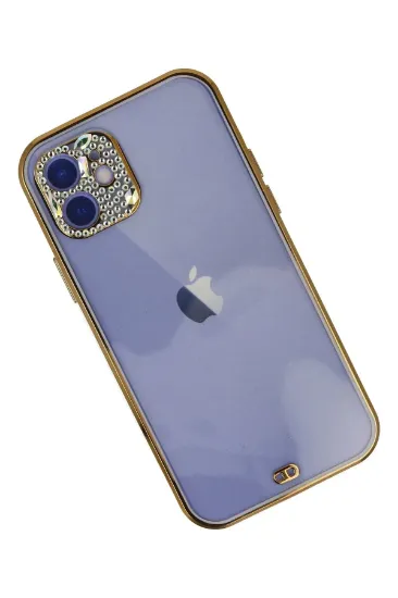 Newface iPhone 12 Kılıf Liva Taşlı Silikon - Mor resmi