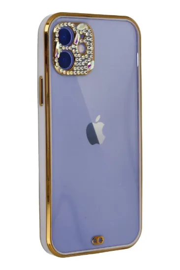 Newface iPhone 12 Kılıf Liva Taşlı Silikon - Mor resmi