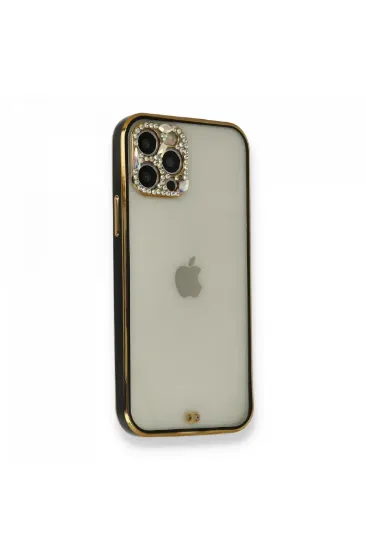 Newface iPhone 12 Pro Kılıf Liva Taşlı Silikon - Siyah resmi