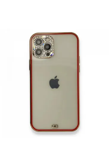 Newface iPhone 12 Pro Kılıf Liva Taşlı Silikon - Kırmızı resmi