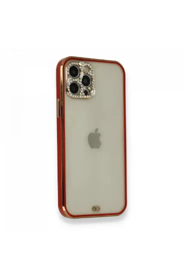 Newface iPhone 12 Pro Kılıf Liva Taşlı Silikon - Kırmızı resmi