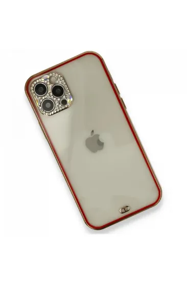 Newface iPhone 12 Pro Kılıf Liva Taşlı Silikon - Kırmızı resmi