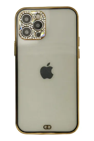 Newface iPhone 12 Pro Max Kılıf Liva Taşlı Silikon - Siyah resmi