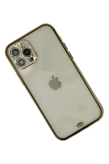 Newface iPhone 12 Pro Max Kılıf Liva Taşlı Silikon - Siyah resmi