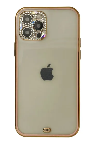 Newface iPhone 12 Pro Max Kılıf Liva Taşlı Silikon - Pembe resmi