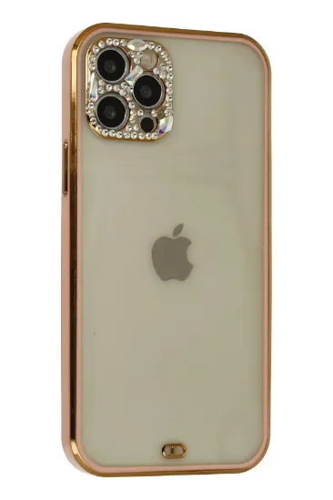 Newface iPhone 12 Pro Max Kılıf Liva Taşlı Silikon - Pembe resmi
