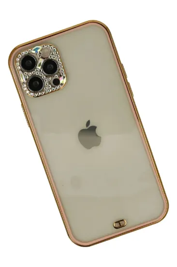 Newface iPhone 12 Pro Max Kılıf Liva Taşlı Silikon - Pembe resmi