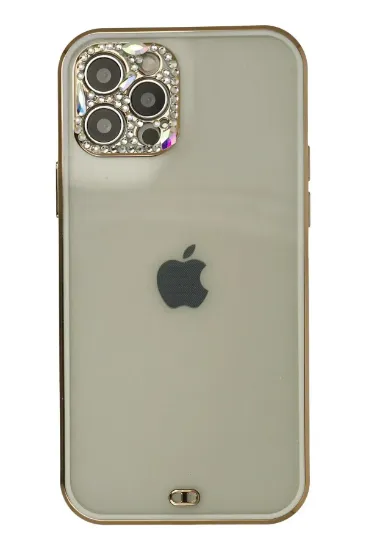 Newface iPhone 12 Pro Max Kılıf Liva Taşlı Silikon - Beyaz resmi