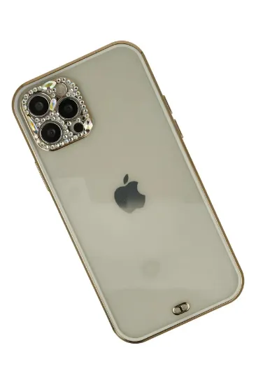 Newface iPhone 12 Pro Max Kılıf Liva Taşlı Silikon - Beyaz resmi