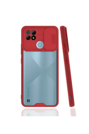 Newface Realme C21 Kılıf Platin Kamera Koruma Silikon - Kırmızı resmi