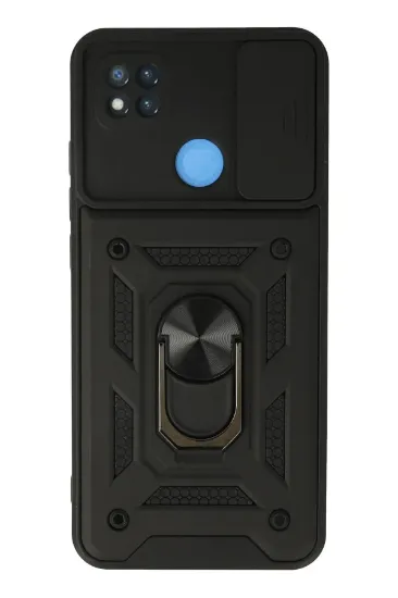 Newface Xiaomi Redmi 9C Kılıf Pars Lens Yüzüklü Silikon - Siyah resmi
