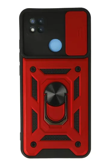 Newface Xiaomi Redmi 9C Kılıf Pars Lens Yüzüklü Silikon - Kırmızı resmi