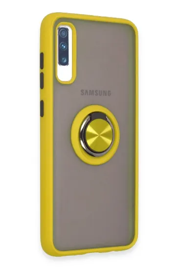Newface Samsung Galaxy A70 Kılıf Montreal Yüzüklü Silikon Kapak - Sarı resmi