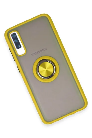 Newface Samsung Galaxy A70 Kılıf Montreal Yüzüklü Silikon Kapak - Sarı resmi
