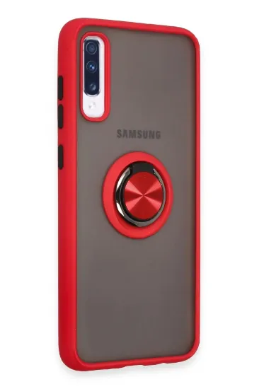 Newface Samsung Galaxy A70 Kılıf Montreal Yüzüklü Silikon Kapak - Kırmızı resmi