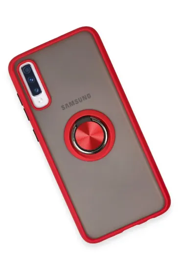 Newface Samsung Galaxy A70 Kılıf Montreal Yüzüklü Silikon Kapak - Kırmızı resmi