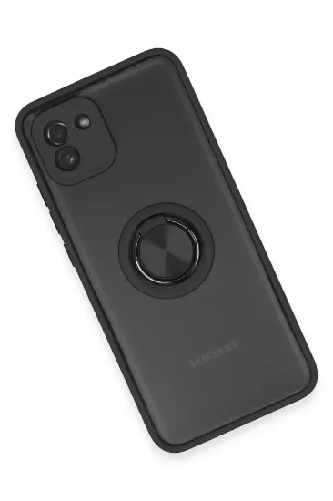 Newface Samsung Galaxy A03 Kılıf Montreal Yüzüklü Silikon Kapak - Siyah resmi