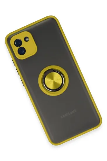 Newface Samsung Galaxy A03 Kılıf Montreal Yüzüklü Silikon Kapak - Sarı resmi