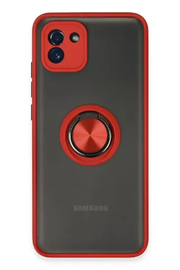 Newface Samsung Galaxy A03 Kılıf Montreal Yüzüklü Silikon Kapak - Kırmızı resmi