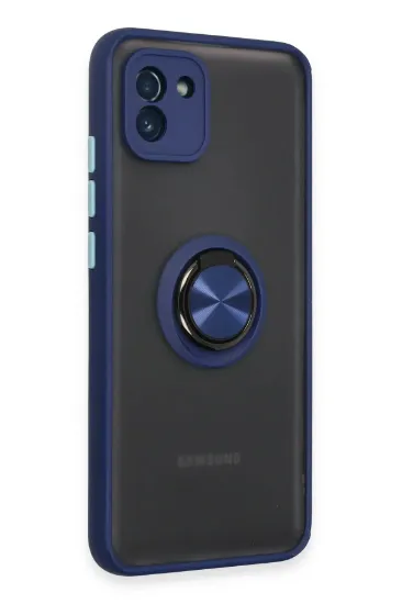 Newface Samsung Galaxy A03 Kılıf Montreal Yüzüklü Silikon Kapak - Lacivert resmi