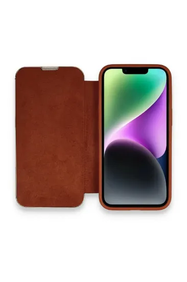Newface iPhone 13 Pro Max Kılıf Dolpin Kapaklı - Kahverengi resmi