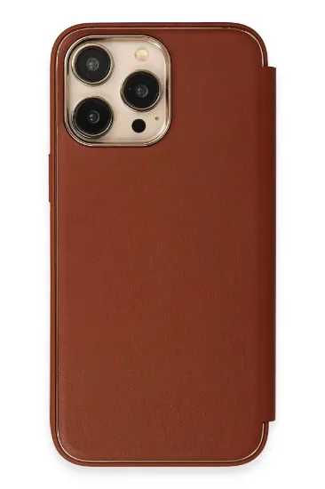 Newface iPhone 13 Pro Max Kılıf Dolpin Kapaklı - Kahverengi resmi