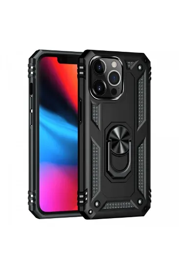 Newface iPhone 13 Pro Max Kılıf Sofya Yüzüklü Silikon Kapak - Siyah resmi