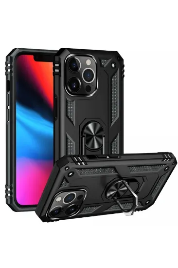 Newface iPhone 13 Pro Max Kılıf Sofya Yüzüklü Silikon Kapak - Siyah resmi