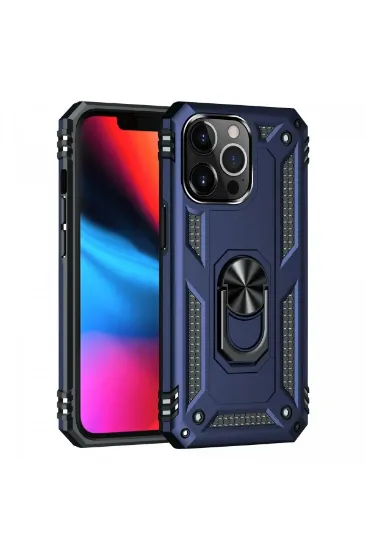 Newface iPhone 13 Pro Max Kılıf Sofya Yüzüklü Silikon Kapak - Lacivert resmi