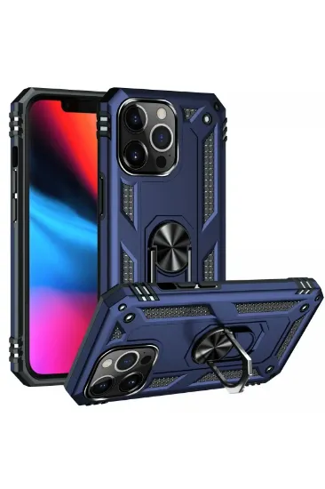Newface iPhone 13 Pro Max Kılıf Sofya Yüzüklü Silikon Kapak - Lacivert resmi