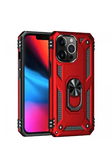Newface iPhone 13 Pro Max Kılıf Sofya Yüzüklü Silikon Kapak - Kırmızı resmi