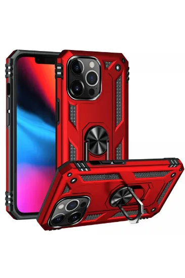 Newface iPhone 13 Pro Max Kılıf Sofya Yüzüklü Silikon Kapak - Kırmızı resmi