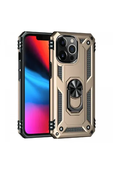 Newface iPhone 13 Pro Max Kılıf Sofya Yüzüklü Silikon Kapak - Gold resmi